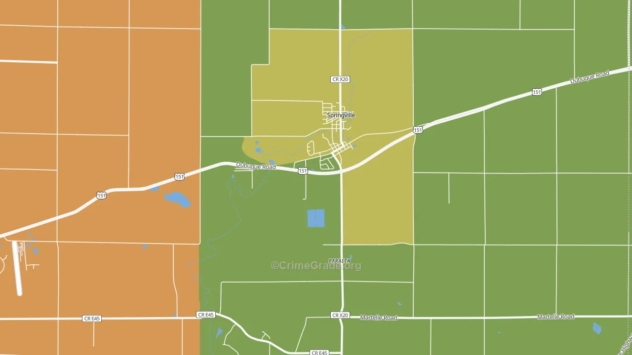 Springville, IA Map of Vehicle Theft Rates
