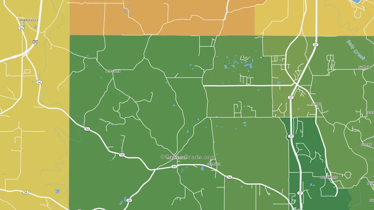 Springville, IN Map of Vehicle Theft Rates