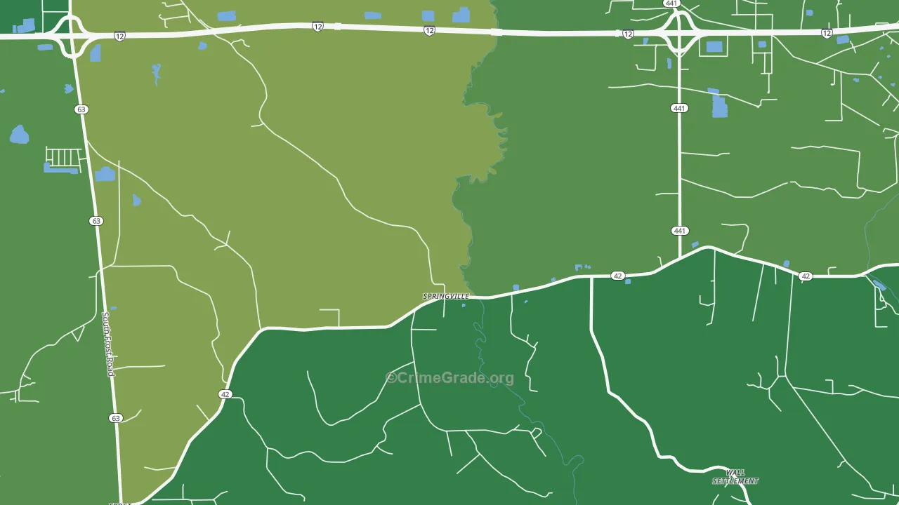 Springville, LA Map of Vehicle Theft Rates