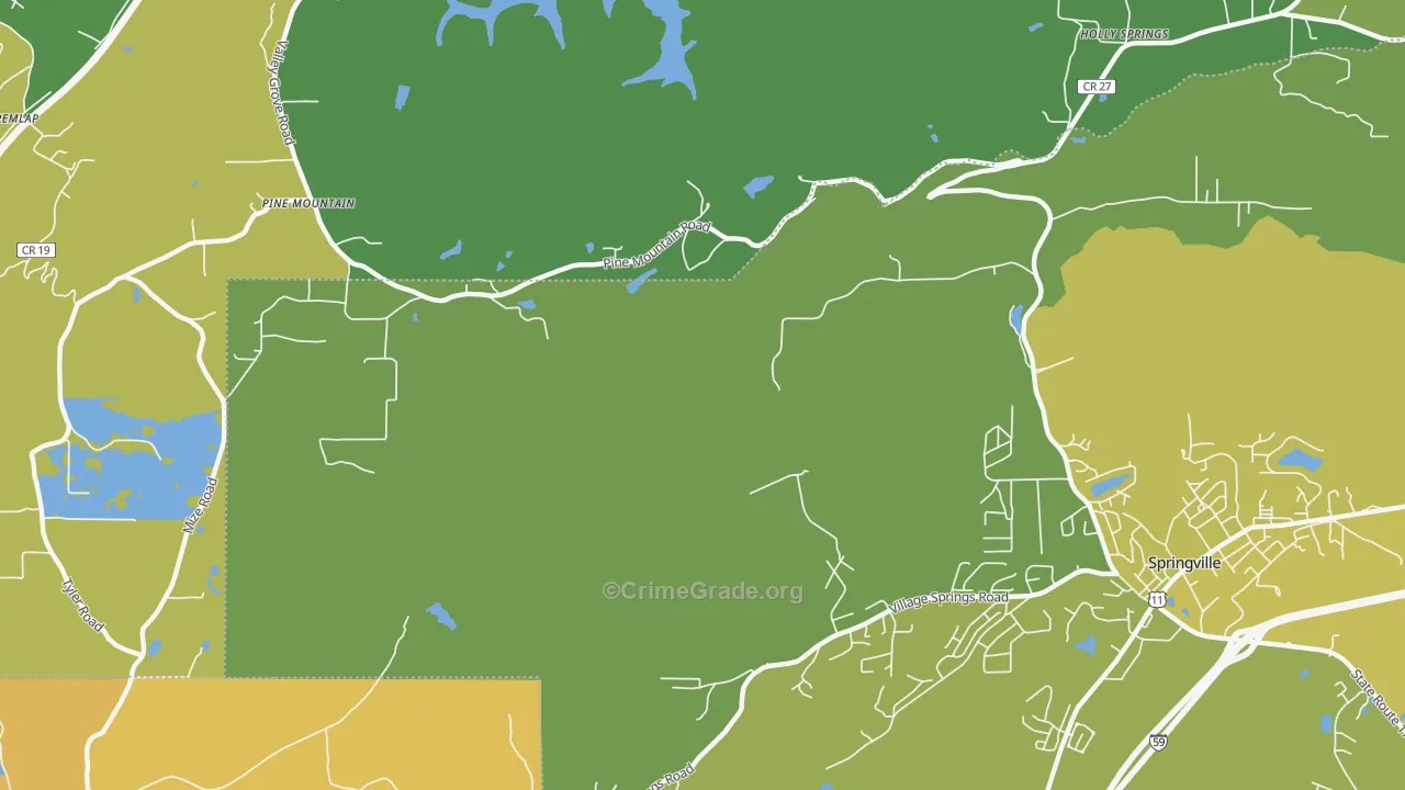 Springville Lake Estates, AL Map of Vehicle Theft Rates