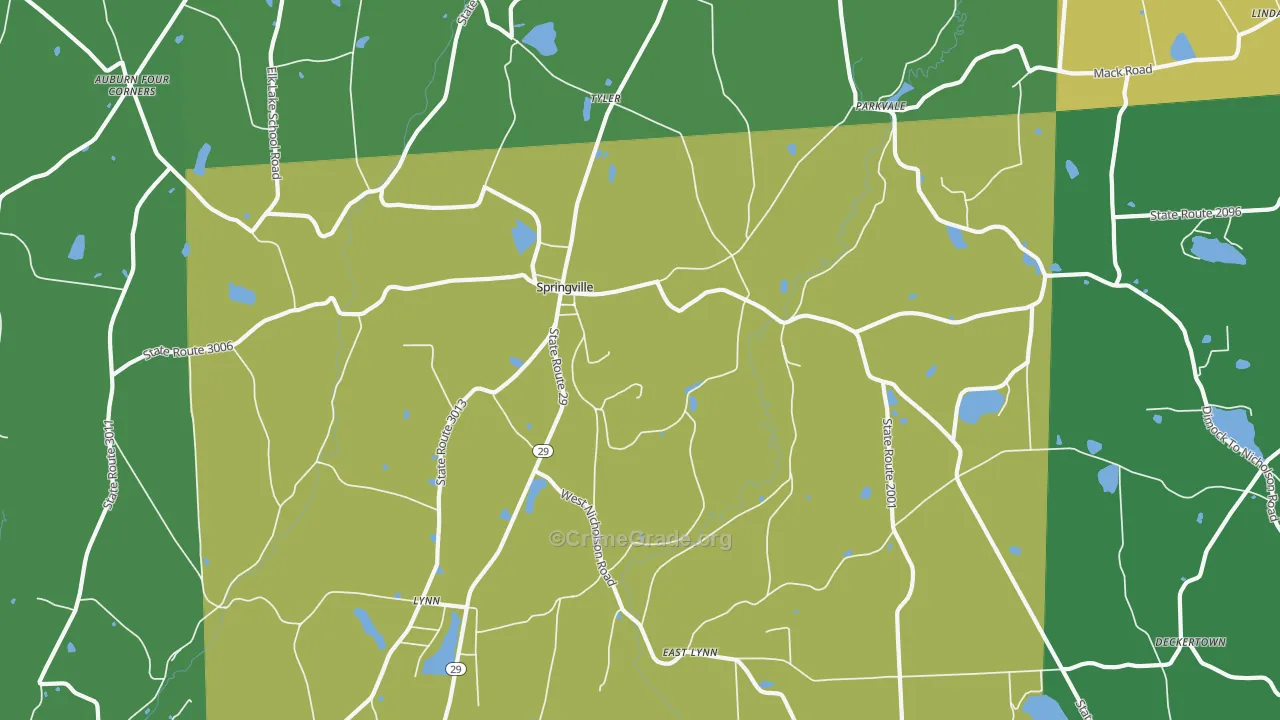 Springville, PA Map of Vehicle Theft Rates