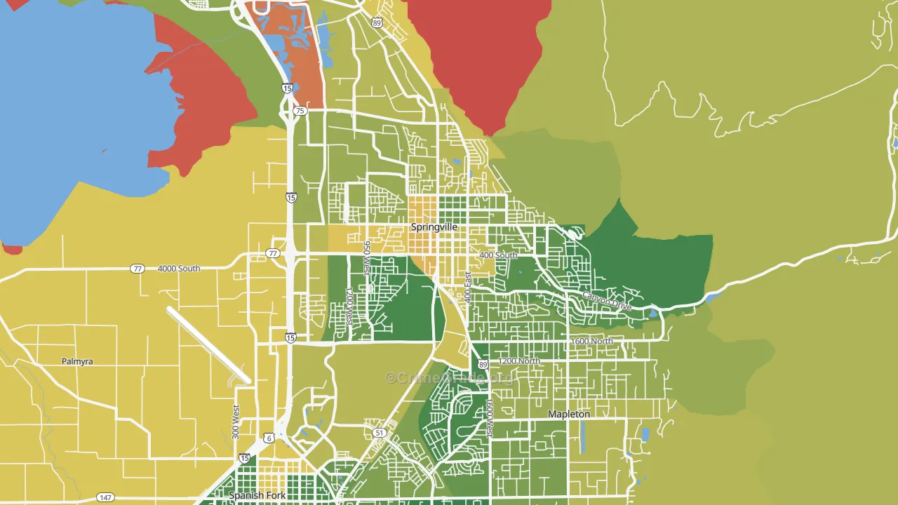 Springville, UT Map of Vehicle Theft Rates