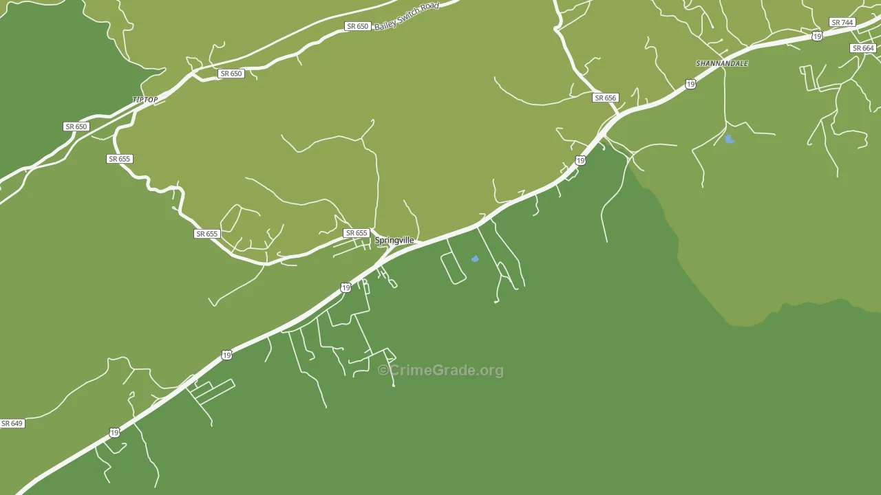 Springville, VA Map of Vehicle Theft Rates