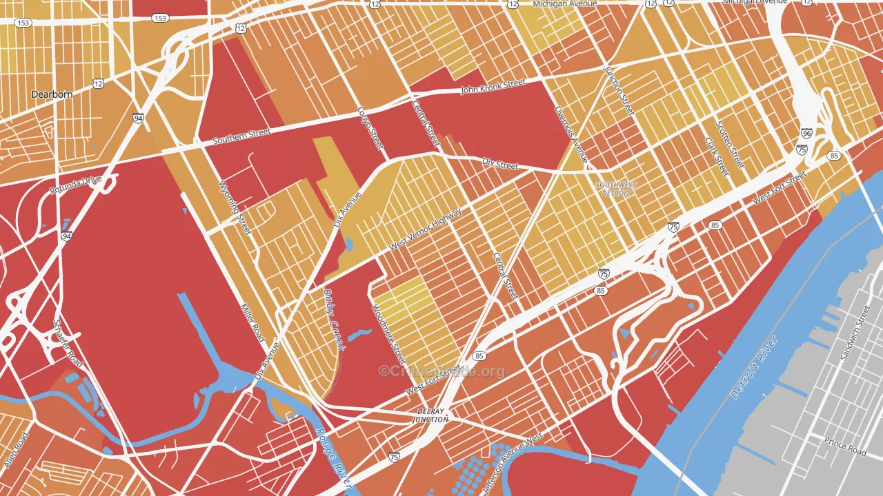 Springwells, Detroit, MI Map of Vehicle Theft Rates