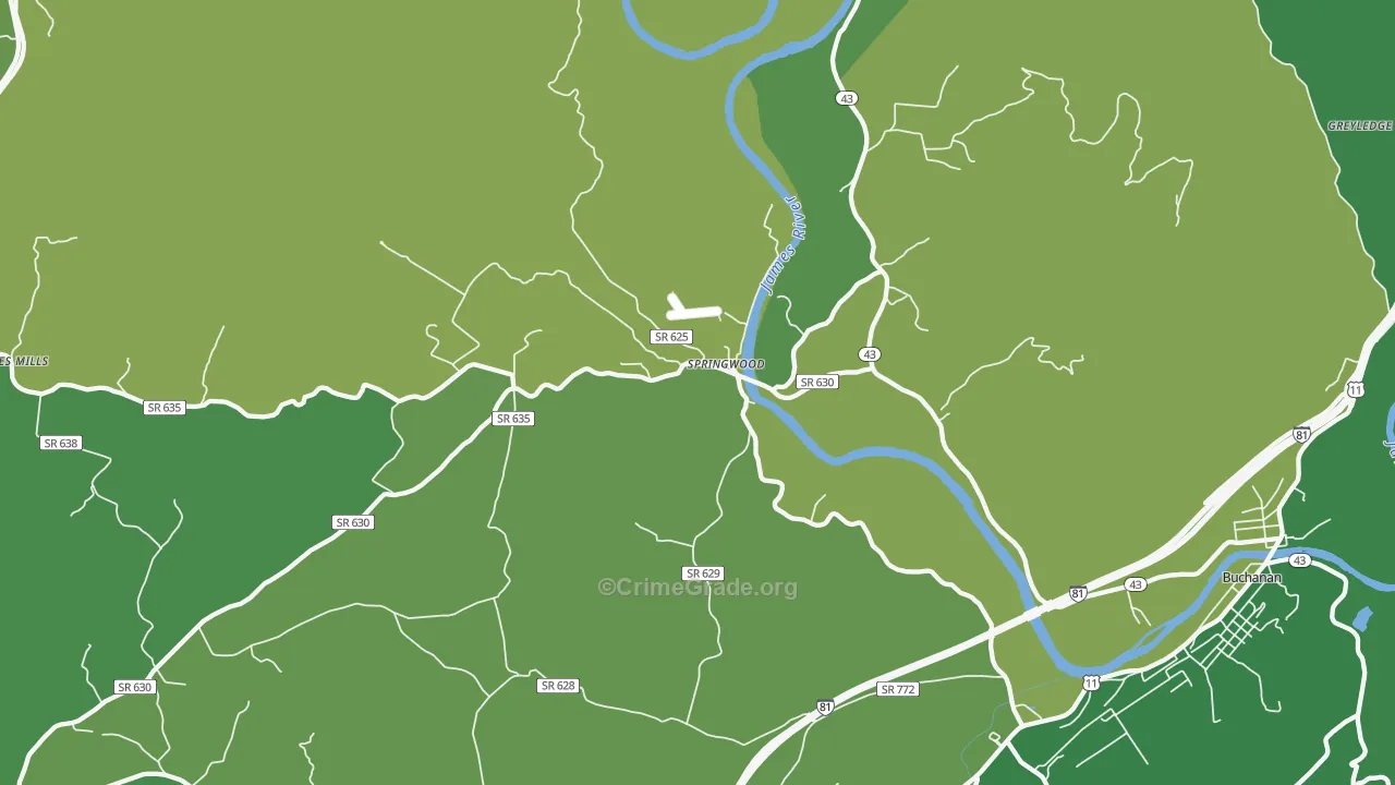 Springwood, VA Map of Vehicle Theft Rates