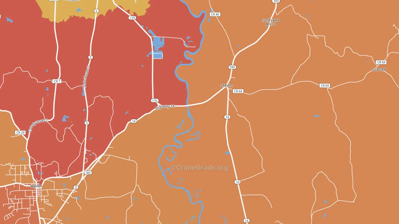 Sprott, AL Map of Vehicle Theft Rates