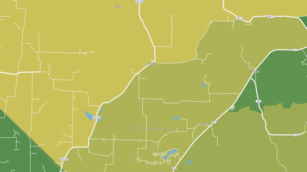 Sprott, MO Map of Vehicle Theft Rates