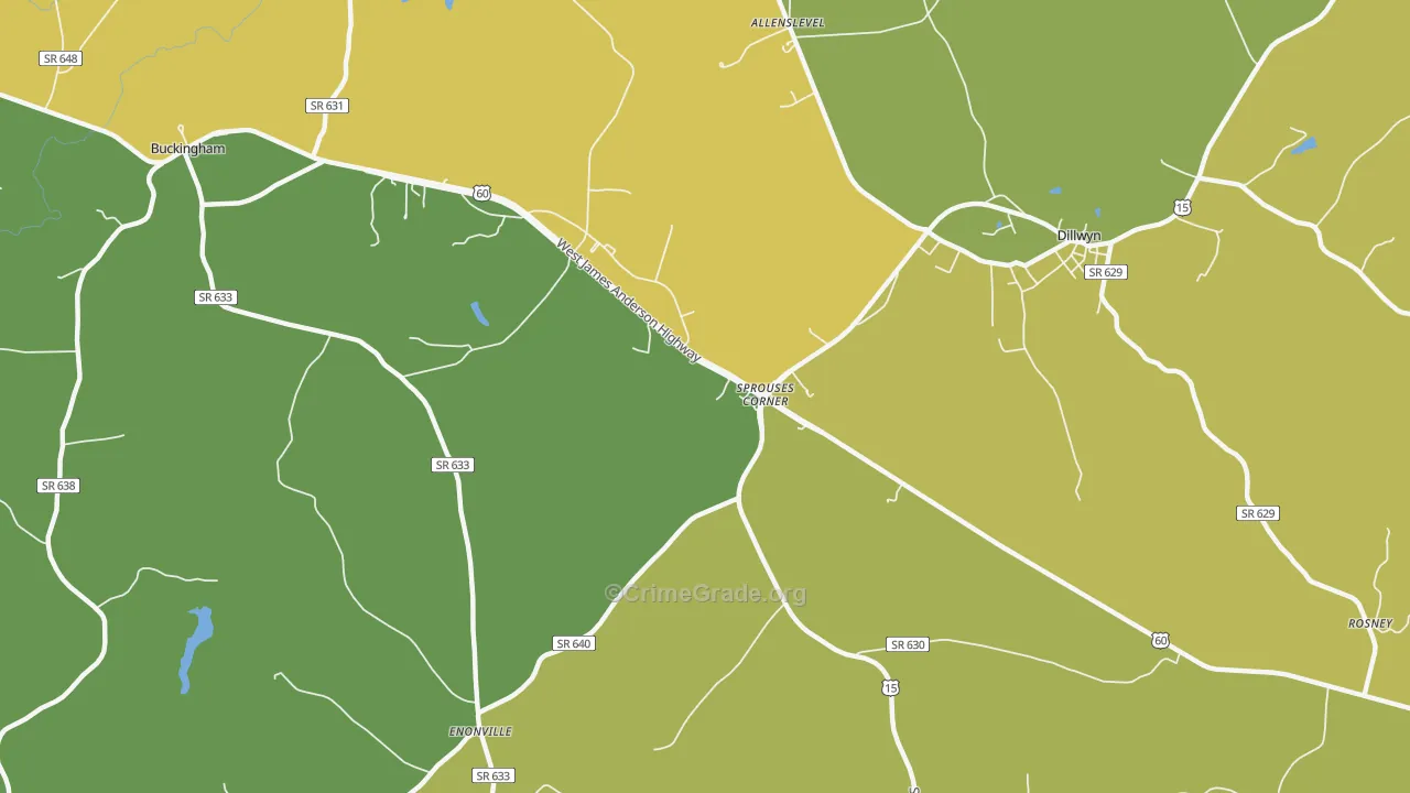 Sprouses Corner, VA Map of Vehicle Theft Rates