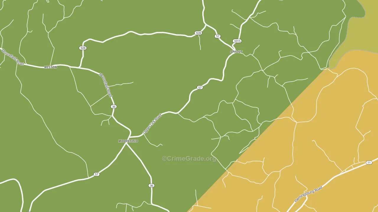 Sprout, KY Map of Vehicle Theft Rates