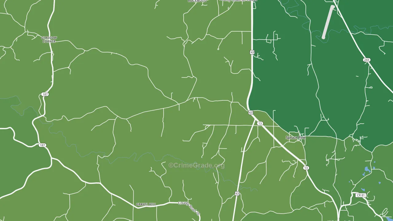 Spruce Pine, AL Map of Vehicle Theft Rates