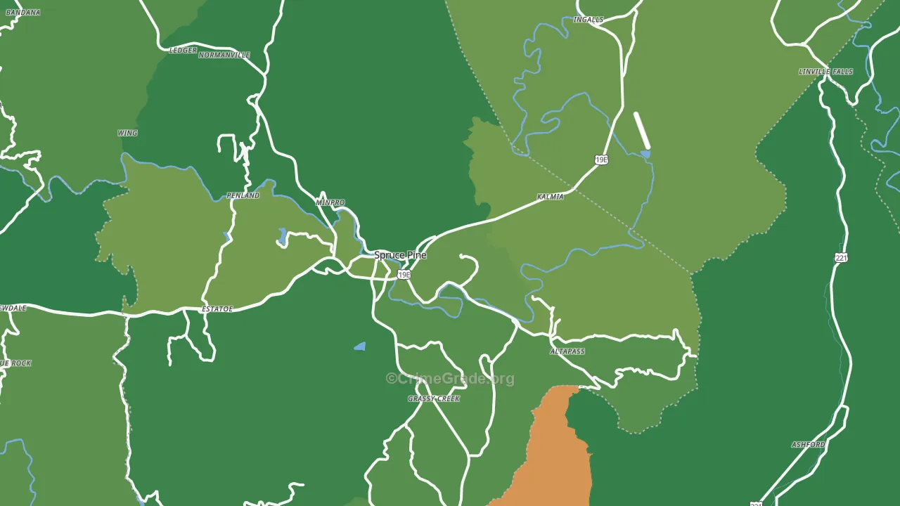 Spruce Pine, NC Map of Vehicle Theft Rates