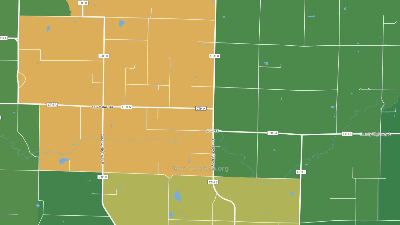Spruce, WI Map of Vehicle Theft Rates