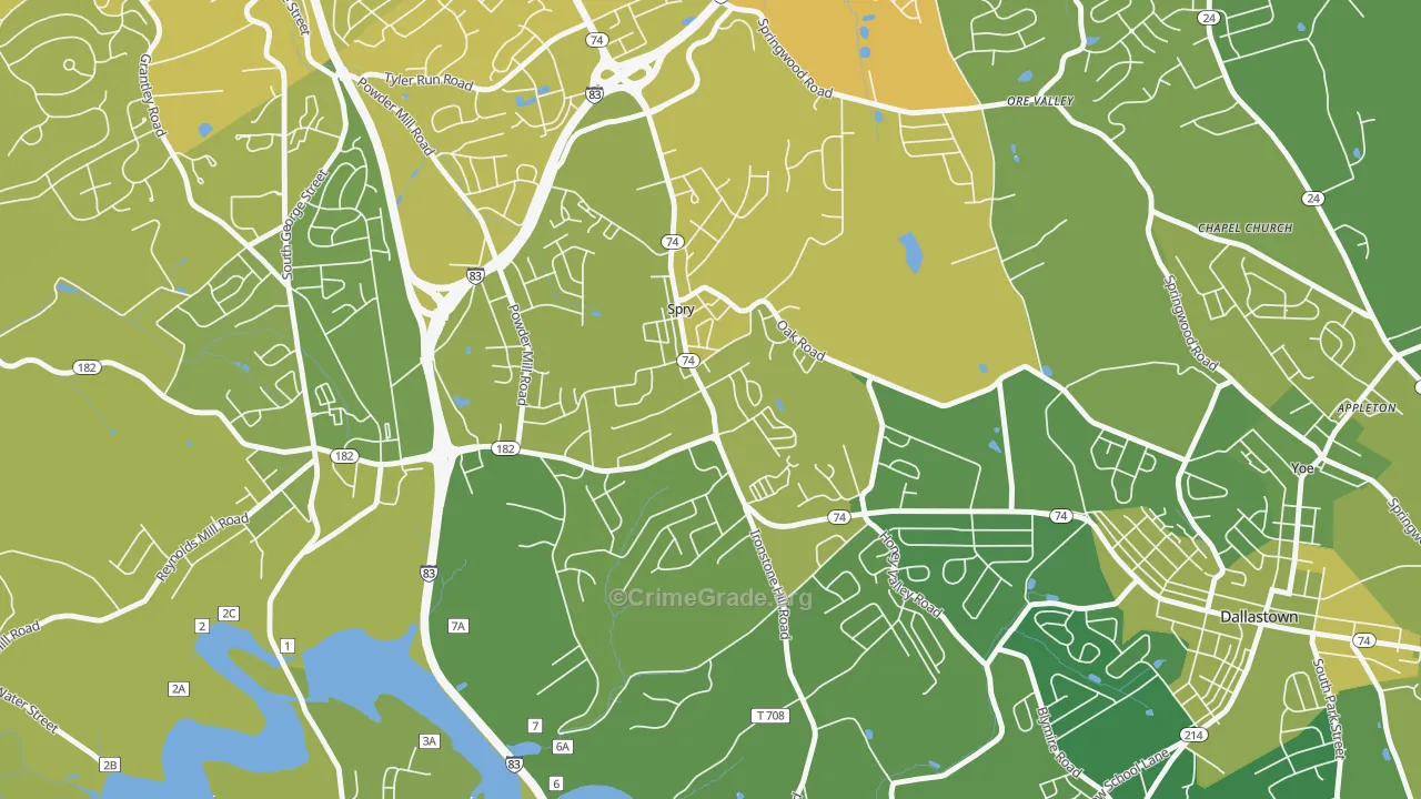 Spry, PA Map of Vehicle Theft Rates