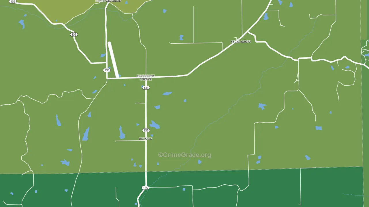 Spurgeons Corner, IN Map of Vehicle Theft Rates