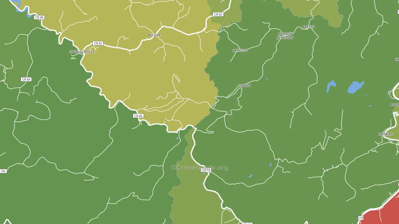 Spurlockville, WV Map of Vehicle Theft Rates