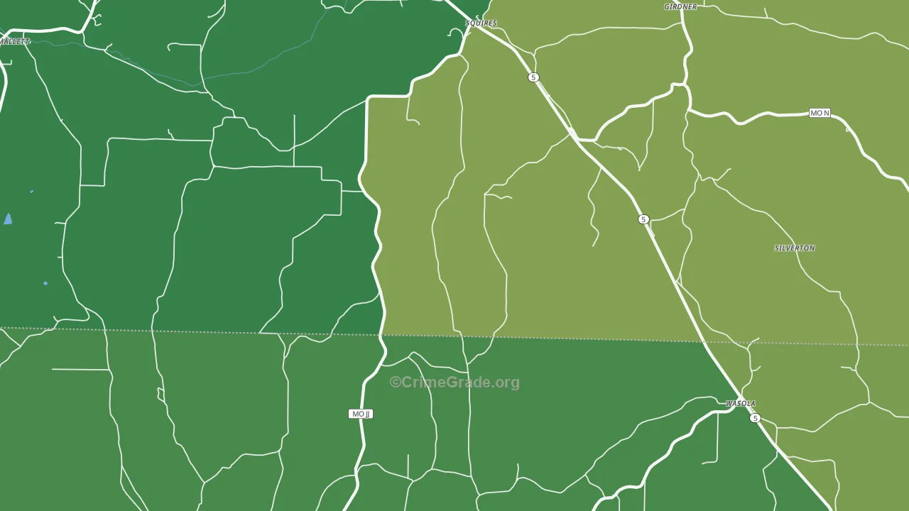 Squires, MO Map of Vehicle Theft Rates