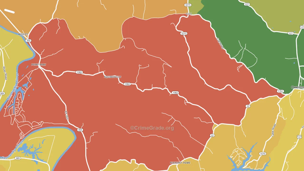 Squiresville, KY Map of Vehicle Theft Rates