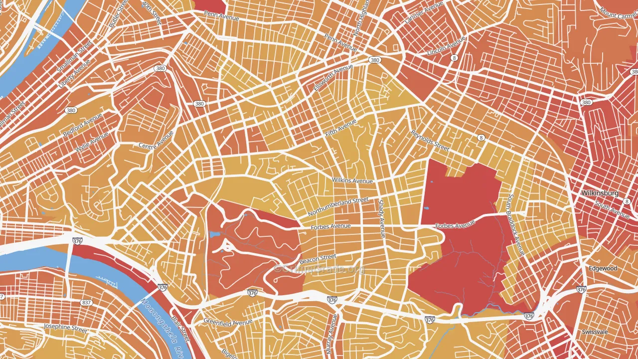 Squirrel Hill North, Pittsburgh, PA Map of Vehicle Theft Rates