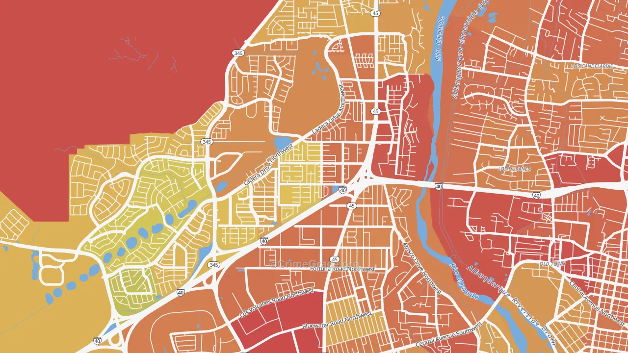 SR Marmon, Albuquerque, NM Map of Vehicle Theft Rates