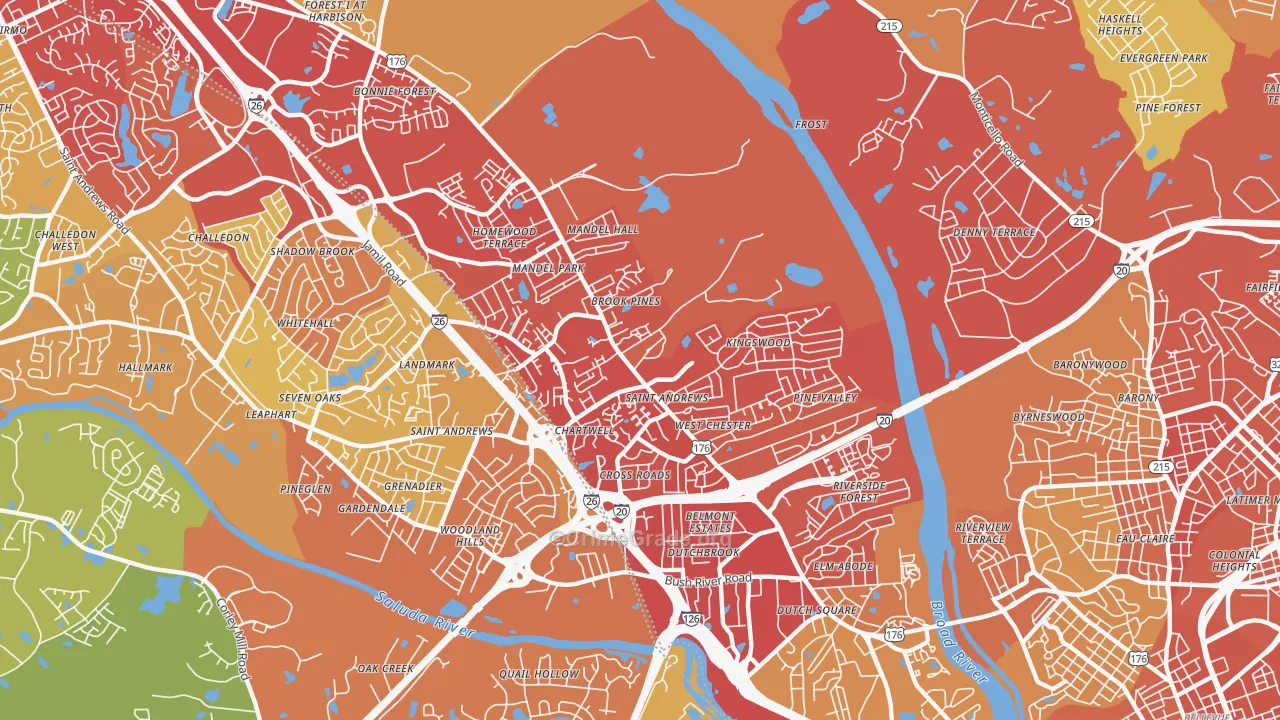 St. Andrews, SC Map of Vehicle Theft Rates