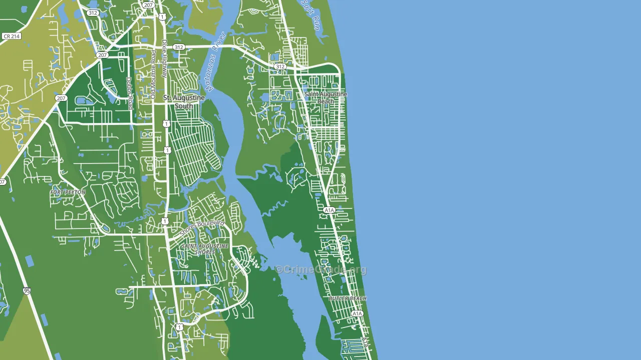 St. Augustine Beach, FL Map of Vehicle Theft Rates