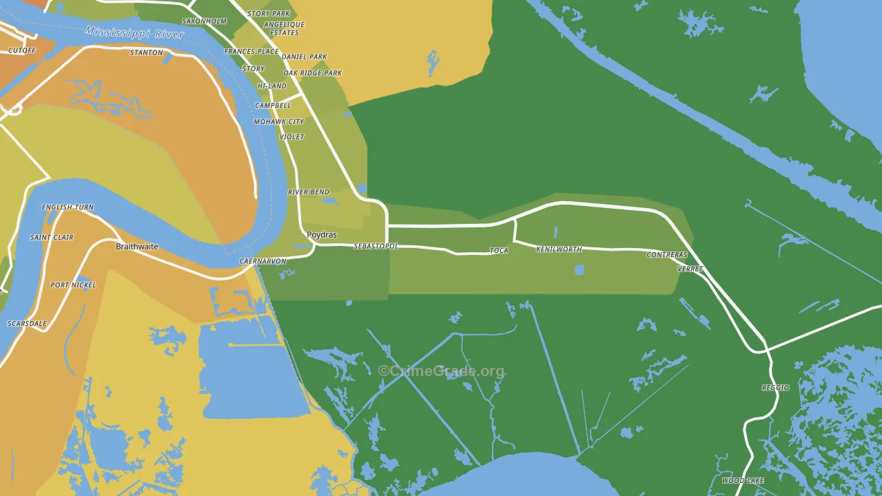 St. Bernard, LA Map of Vehicle Theft Rates