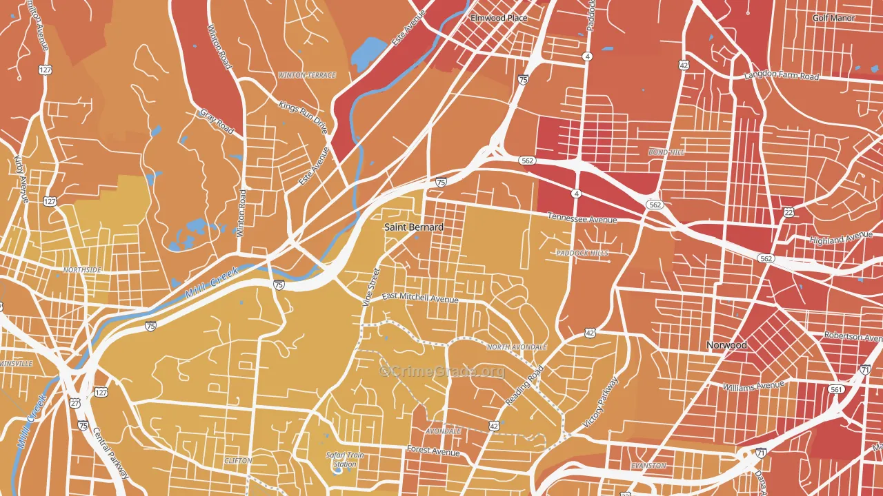 St. Bernard, OH Map of Vehicle Theft Rates