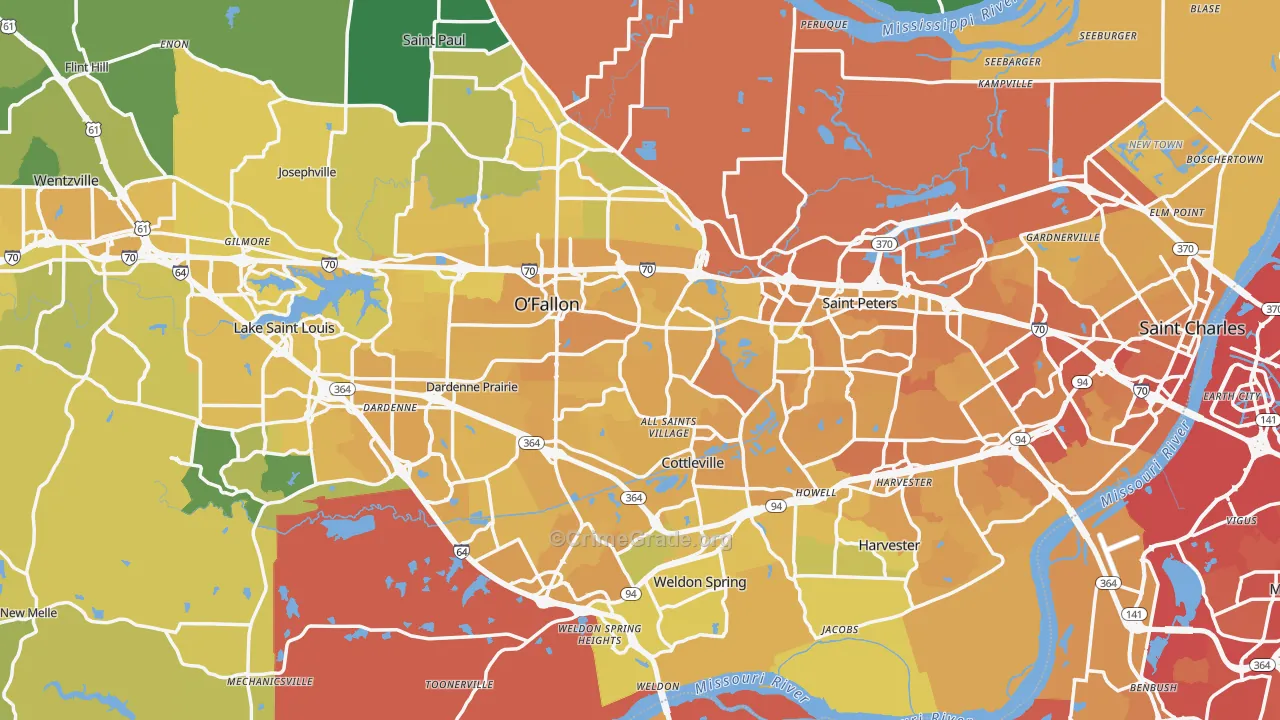St. Charles County, MO Map of Vehicle Theft Rates