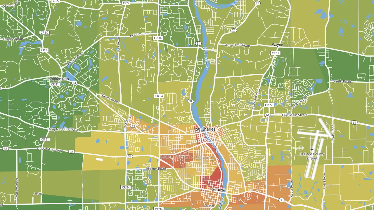 St. Charles, IL Map of Vehicle Theft Rates
