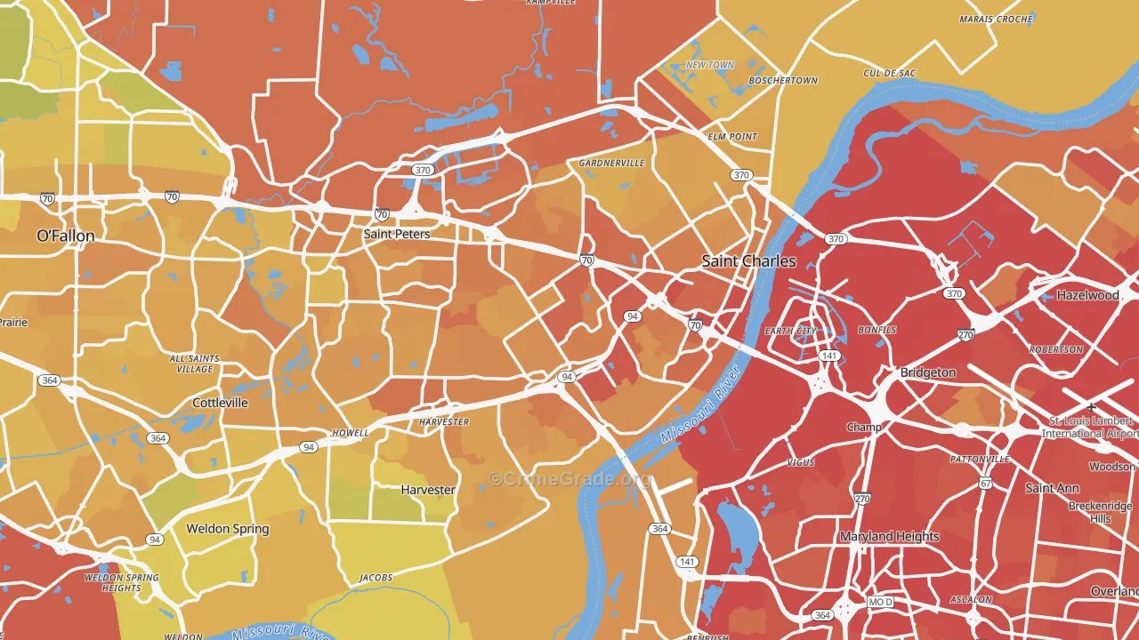 St. Charles, MO Map of Vehicle Theft Rates