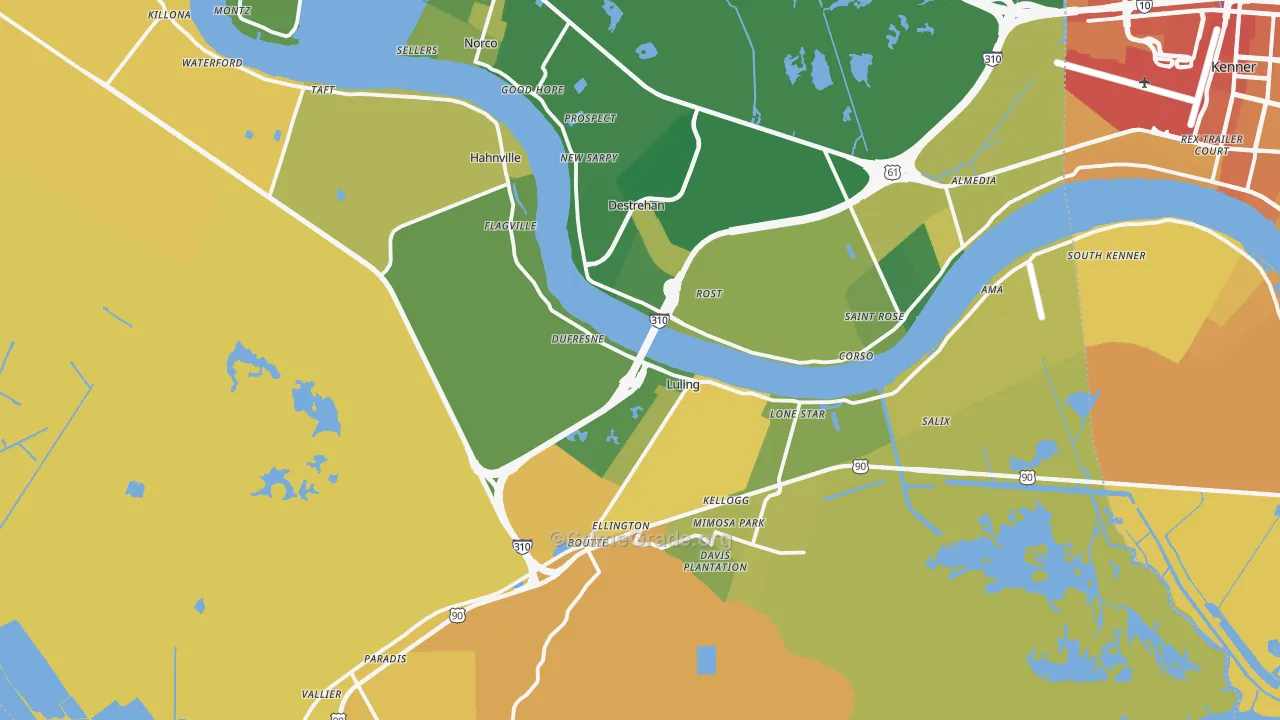St. Charles Parish, LA Map of Vehicle Theft Rates