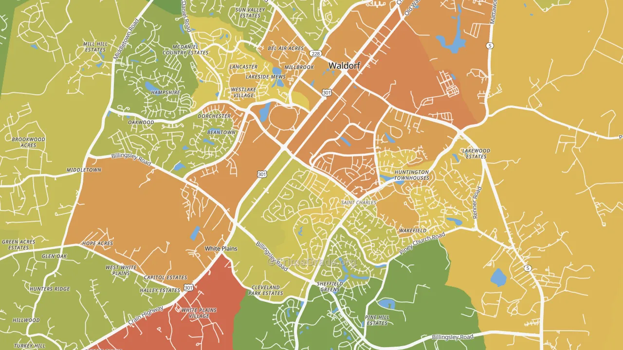 St Charles, Waldorf, MD Map of Vehicle Theft Rates