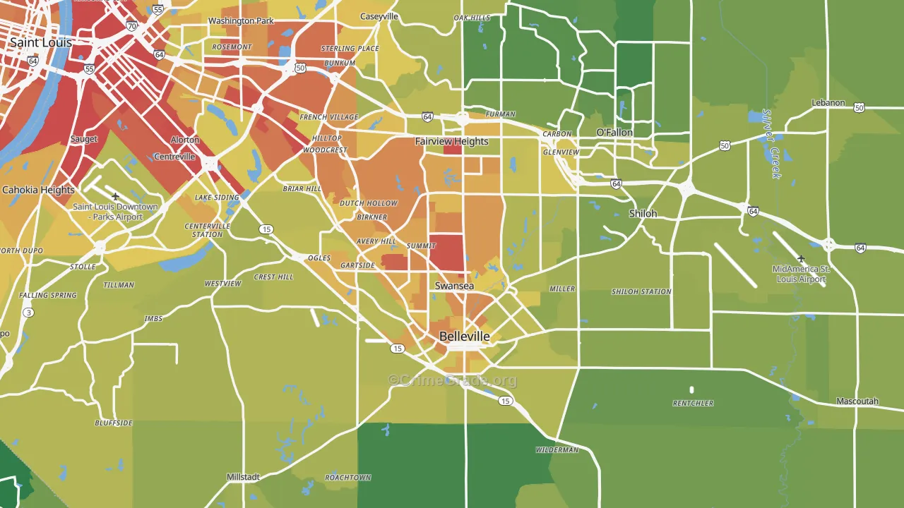 St. Clair County, IL Map of Vehicle Theft Rates