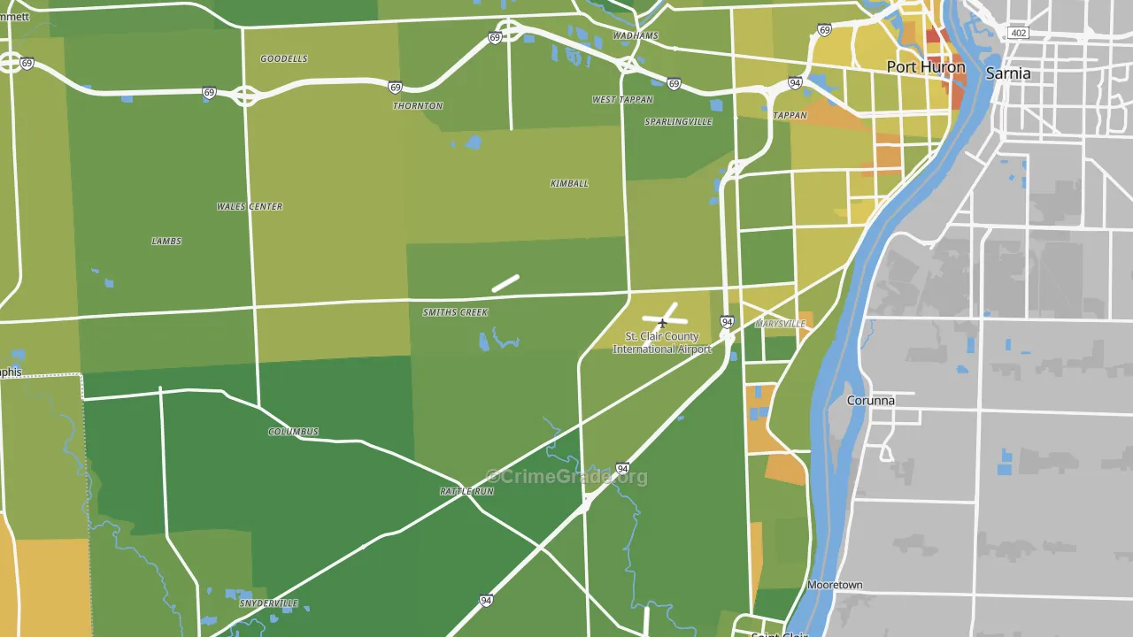 St. Clair County, MI Map of Vehicle Theft Rates