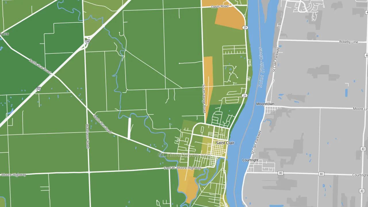 St. Clair, MI Map of Vehicle Theft Rates