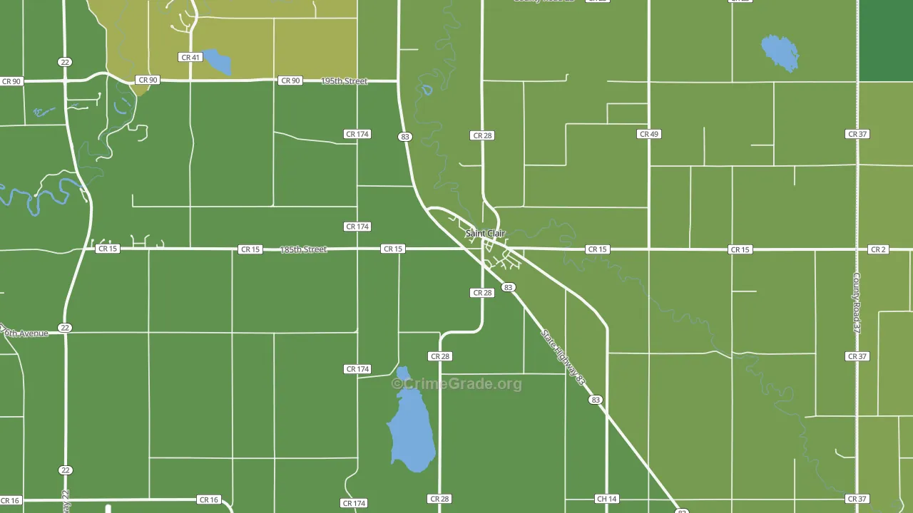St. Clair, MN Map of Vehicle Theft Rates