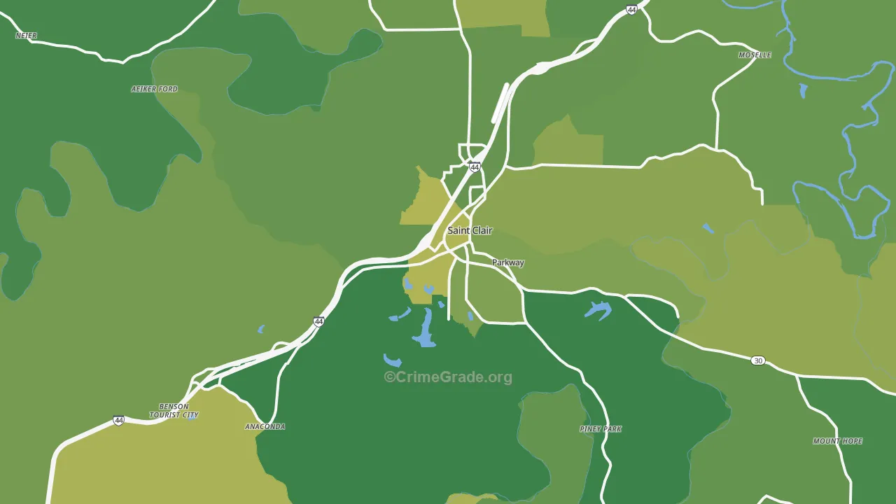 St. Clair, MO Map of Vehicle Theft Rates
