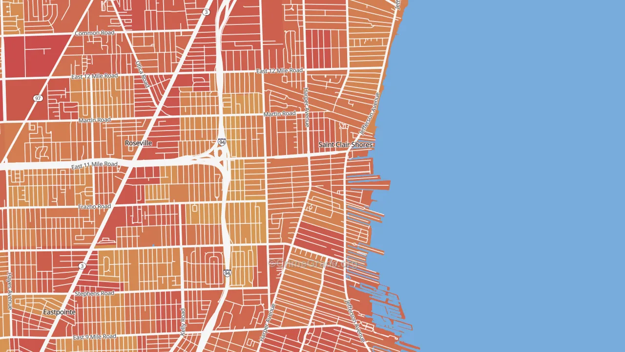St. Clair Shores, MI Map of Vehicle Theft Rates