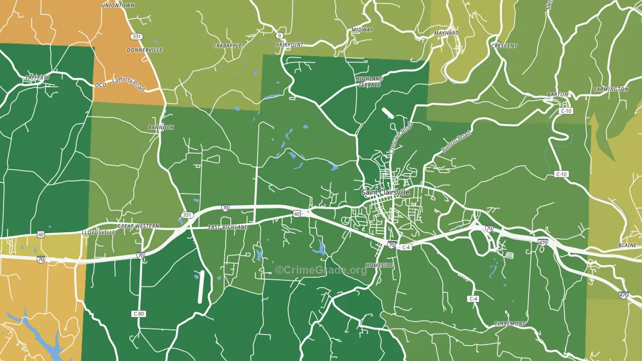 St. Clairsville, OH Map of Vehicle Theft Rates