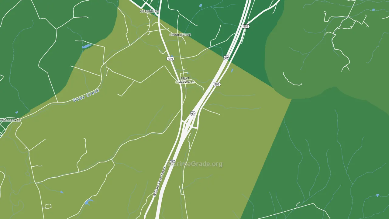 St. Clairsville, PA Map of Vehicle Theft Rates
