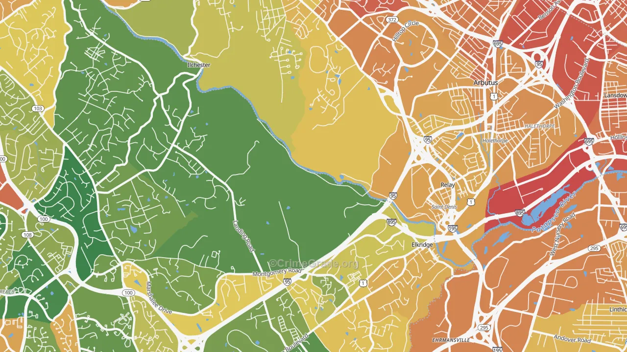 St Denis, Catonsville, MD Map of Vehicle Theft Rates