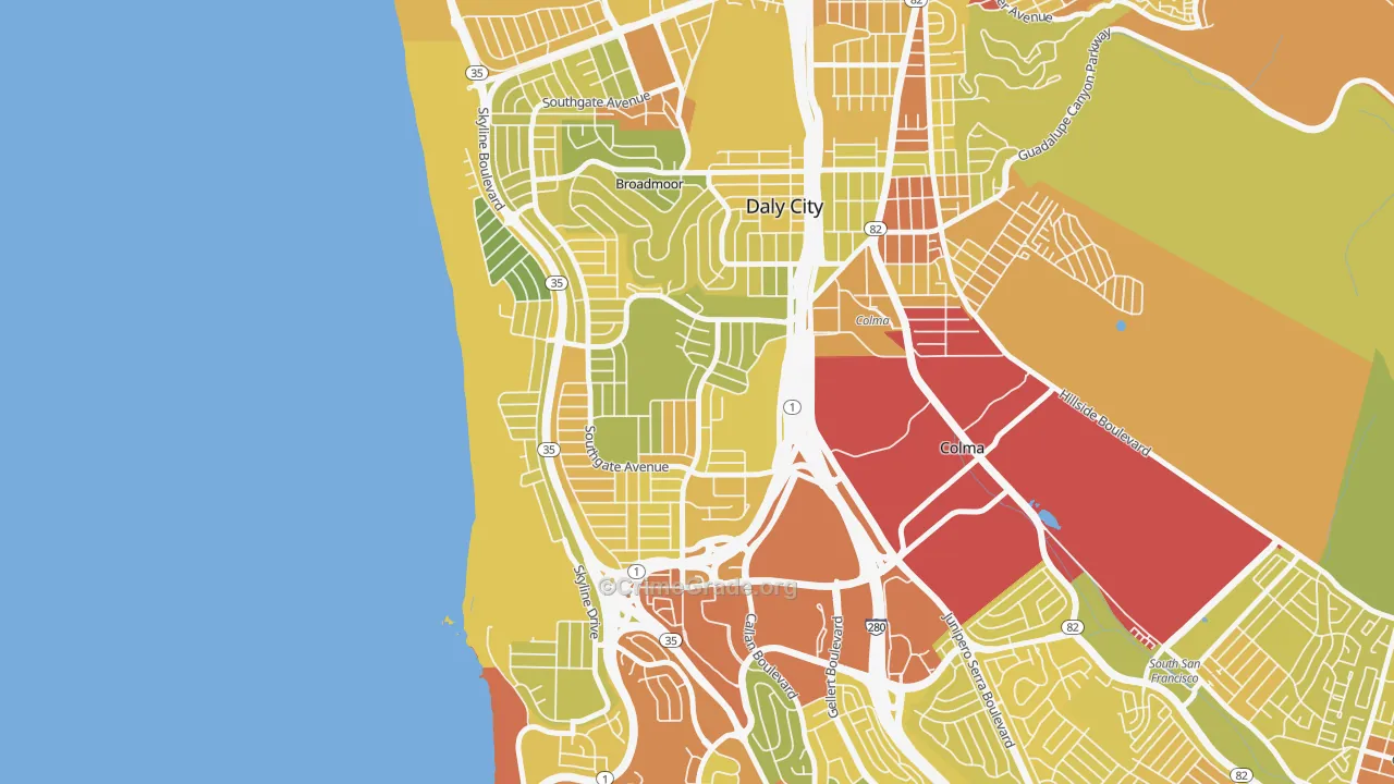 St. Francis, Daly City, CA Map of Vehicle Theft Rates