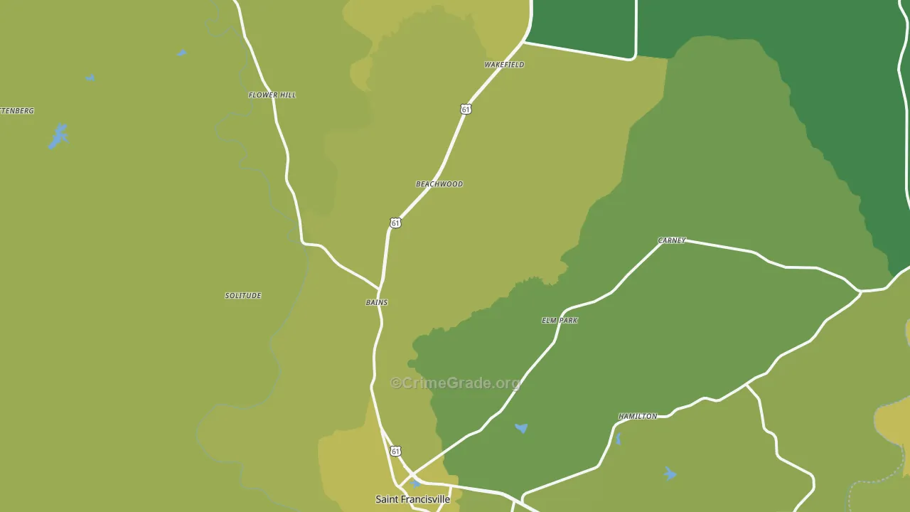 St. Francisville, LA Map of Vehicle Theft Rates