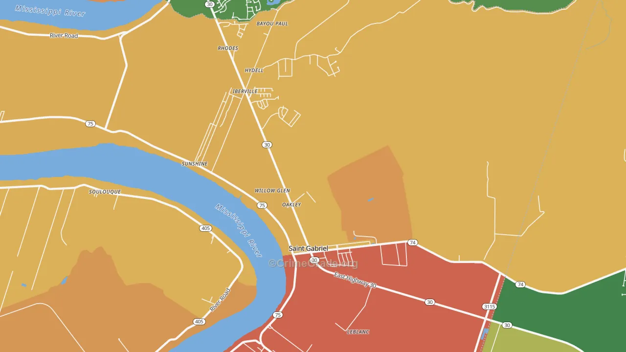 St. Gabriel, LA Map of Vehicle Theft Rates
