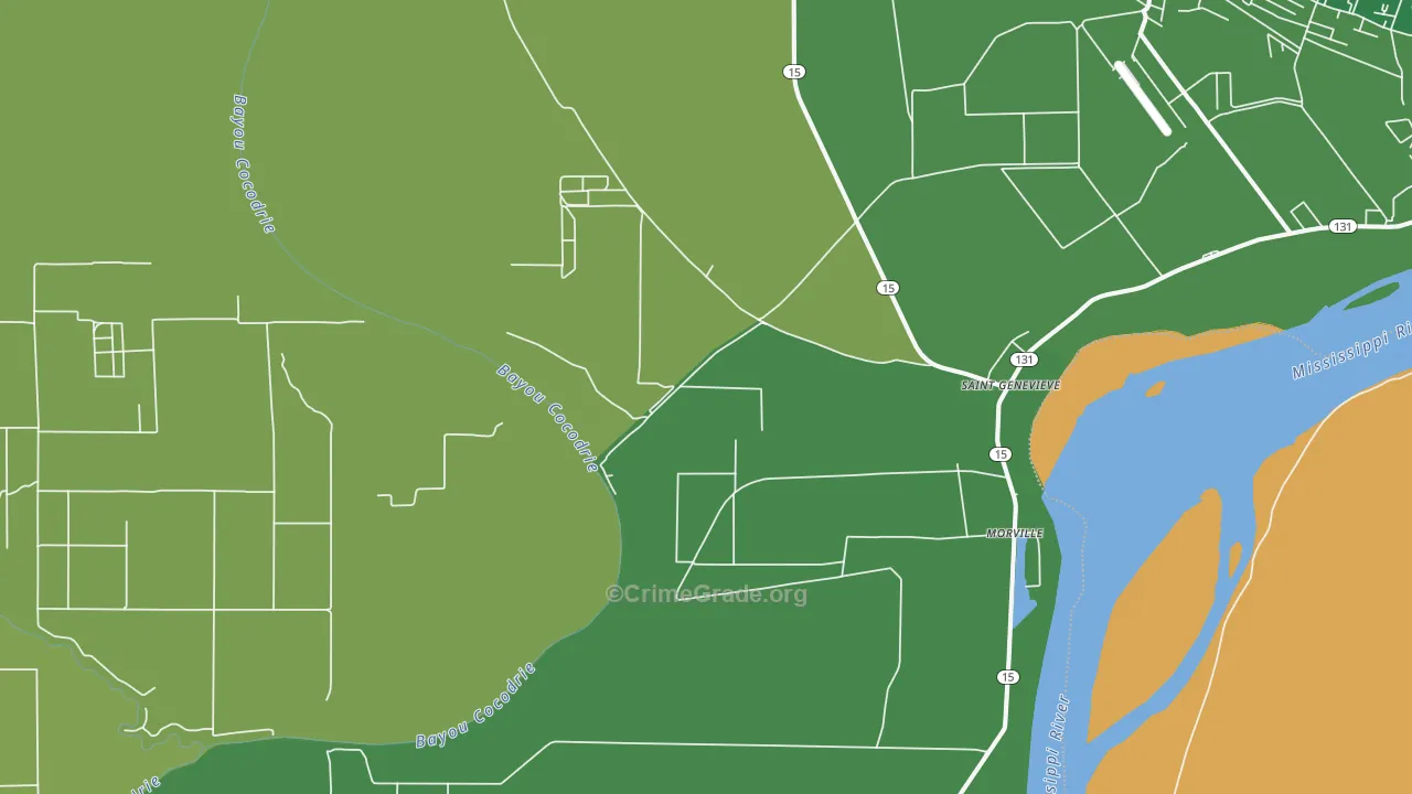 St. Genevieve, LA Map of Vehicle Theft Rates