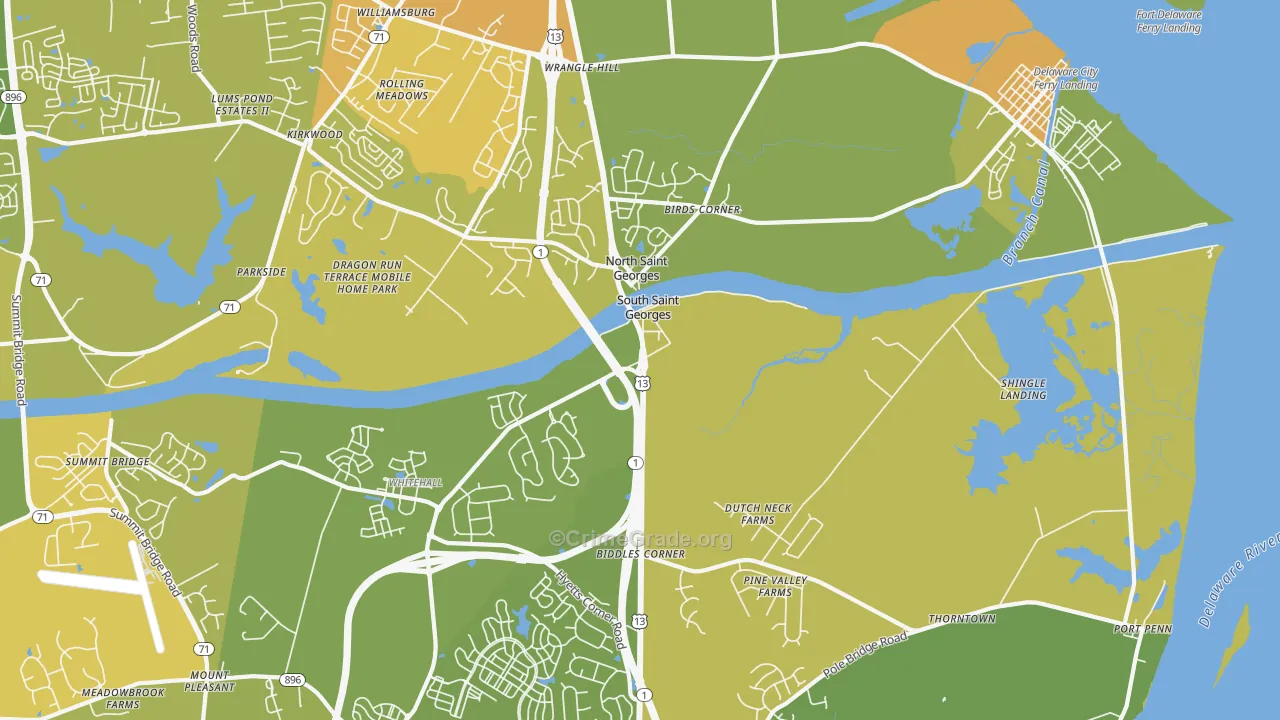 St. Georges, DE Map of Vehicle Theft Rates