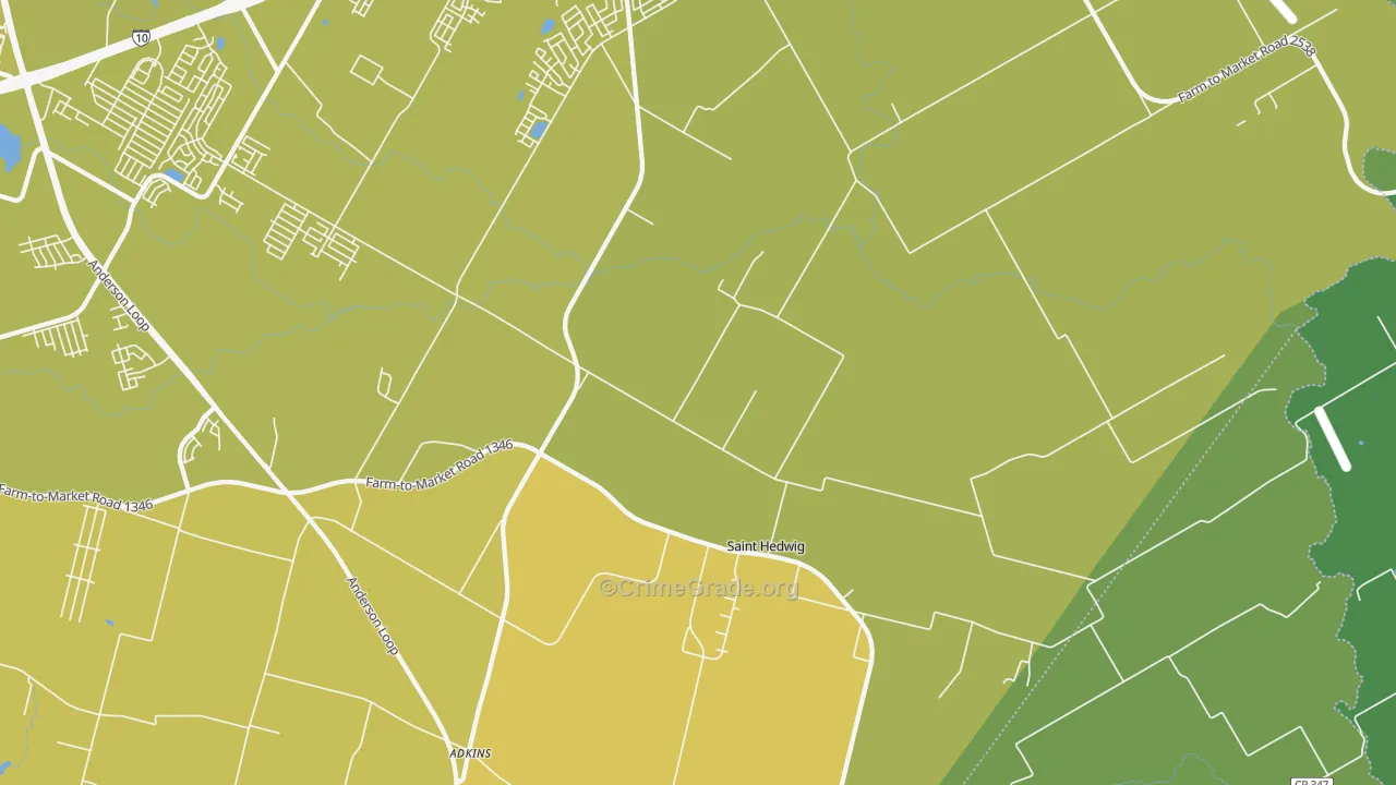 St. Hedwig, TX Map of Vehicle Theft Rates