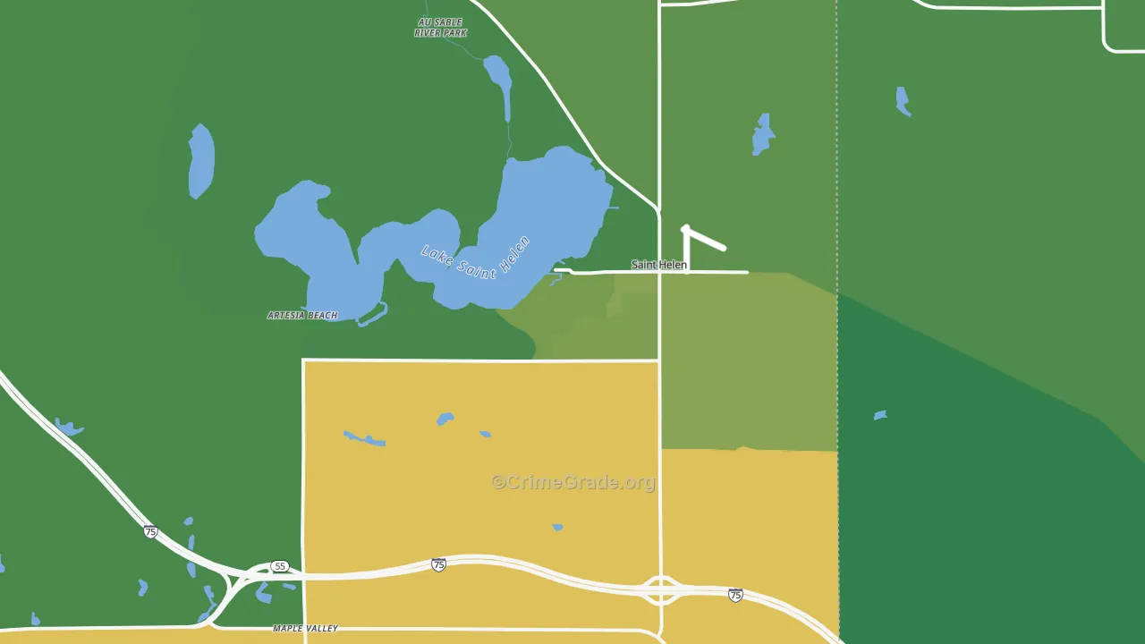 St. Helen, MI Map of Vehicle Theft Rates