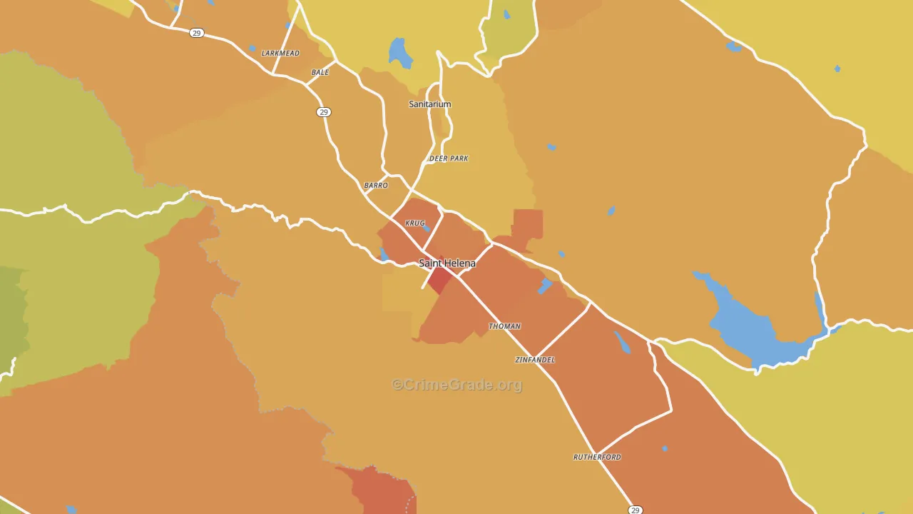 St. Helena, CA Map of Vehicle Theft Rates