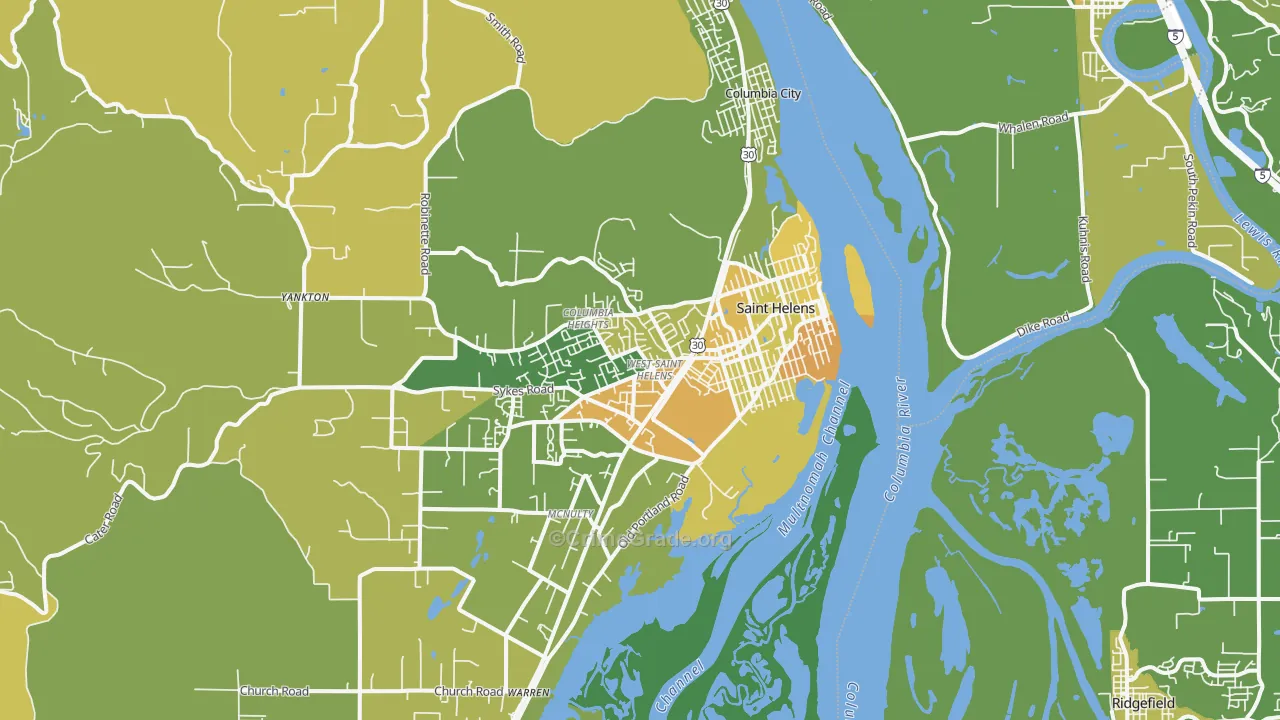 St. Helens, OR Map of Vehicle Theft Rates